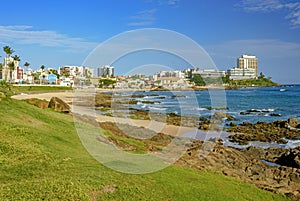 View of the beautiful beach and neighborhood Rio Vermelho photo