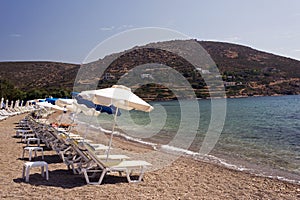 A view of a beautiful beach in Patmos island, Greece in summer time