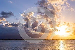 View of a beautiful beach in San Juan city in Puerto Rico at sunset