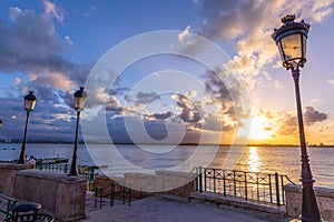 View of a beautiful beach in San Juan city in Puerto Rico at sunset