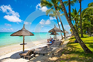 Beautiful exotic beach in Trou aux Biches, Mauritius photo