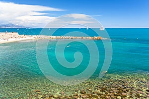 View on beautiful blue sea from Antibes, french riviera, cote d`azur, France