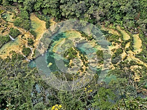 View of the beautiful cascade, Semuc champey, Guatemala