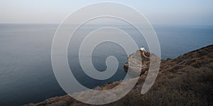 view of the beautiful church of Kastro on the greek island of Sifnos in the Cyclades