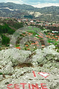 View of the beautiful city of Cetinje in the mountains of Montenegro