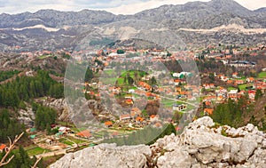 View of the beautiful city of Cetinje in the mountains of Montenegro