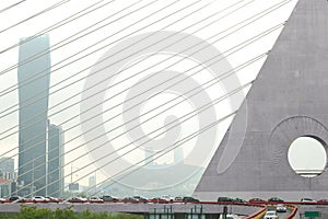 View of beautiful city from modern bridge photo