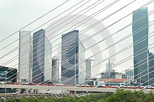 View of beautiful city from modern bridge photo