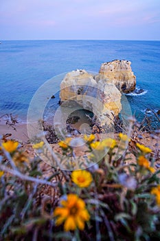 View on beautiful cliff in Algarve. Vacation in Portugal