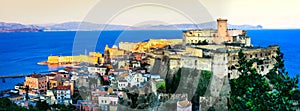 View of beautiful coastal town Gaeta with Aragonese castle over