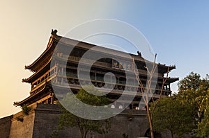 View of the beautiful Drum Tower in the city of Xian in China, Asia