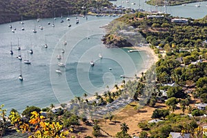 View of beautiful English harbor in the tropical island of Antigua.