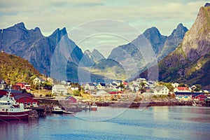 View of the beautiful fishing village Reine, Norway