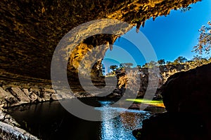 A View of Beautiful Hamilton Pool, Texas, in the Fall, inside the Grotto of the Sinkhole