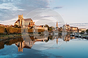 View of Beautiful historic town of Auxerre on sunrise time in Burgundy, France