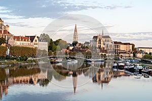 View of Beautiful historic town of Auxerre on sunrise time in Burgundy, France