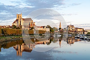 View of Beautiful historic town of Auxerre on sunrise time in Burgundy, France