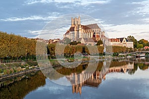 View of Beautiful historic town of Auxerre on sunrise time in Burgundy, France