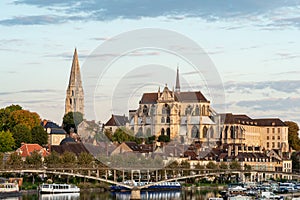 View of Beautiful historic town of Auxerre on sunrise time in Burgundy, France