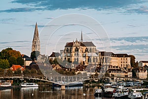 View of Beautiful historic town of Auxerre on sunrise time in Burgundy, France