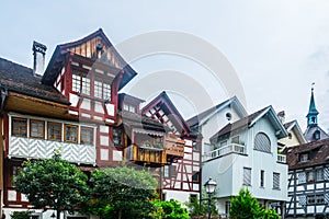 View of beautiful historical houses in the city center of the swiss town Arbon...IMAGE