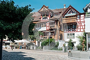 View of beautiful historical houses in swiss town Arbon