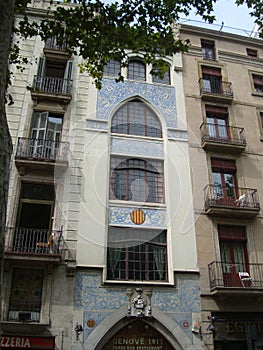 View of the beautiful houses on La Rambla in Barcelona