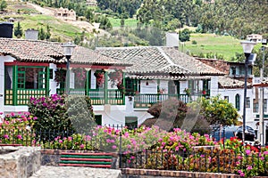 Beautiful houses of the small town of Mongui in Colombia photo