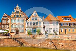 View of beautiful houses in the traditional German architecture style. Stade, Germany