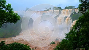 View of beautiful Iguazu Falls at Brazil Border