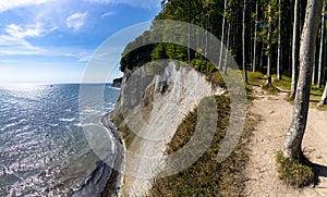 View of the beautiful lime and chalkstone cliffs in Jasmund National Park on Ruegen Island in Germany