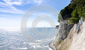 View of the beautiful lime and chalkstone cliffs in Jasmund National Park on Ruegen Island in Germany photo