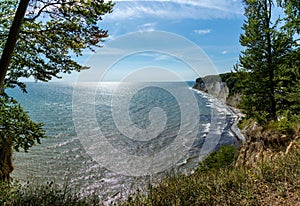 View of the beautiful lime and chalkstone cliffs in Jasmund National Park on Ruegen Island in Germany photo