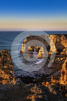 View of the beautiful Marinha Beach Praia da Marinha near Lagoa, Algarve