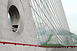 View on beautiful mountain from modern bridge photo