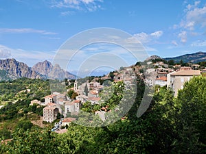 View of beautiful mountain village Evisa, Corsica.