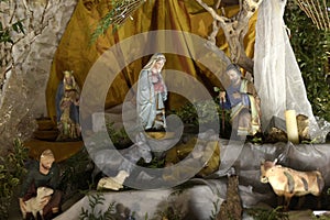 view of a beautiful nativity scene inside a church at Christmas