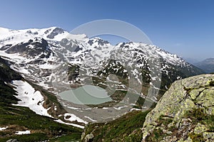 View of the beautiful nature of Susten pass located in Switzerland in winter during daylight