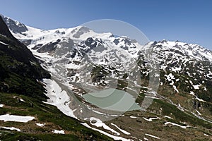 View of the beautiful nature of Susten pass located in Switzerland in winter during daylight