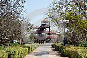 View of beautiful park in Dubai, UAE. Al Mamzar Beach and Park.