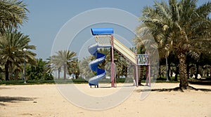 View of beautiful park in Dubai, UAE. Al Mamzar Beach and Park.