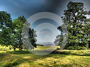 A view from a beautiful park on the sea in the background trees and clouds photo