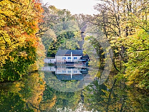 View on beautiful part of Augsburg Kahnfahrt in autumn