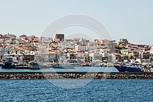 View of beautiful port in Arbatax harbor village Sardinia italy sardegna
