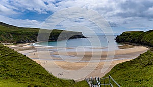 View of the beautiful Silver Strand and horseshoe bay at Malin Beg on the Wild Atlantic Way of Ireland