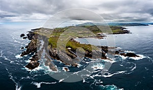 View of the beautiful Silver Strand and horseshoe bay at Malin Beg on the Wild Atlantic Way of Ireland