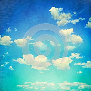 View of beautiful sky with clouds. Retro style filter