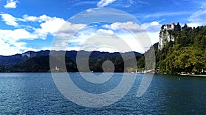 View of the beautiful sky, large green mountains and blue sky photo