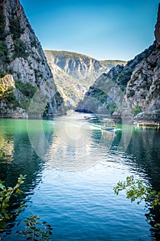 View of beautiful tourist attraction, lake at Matka Canyon in the Skopje surroundings,