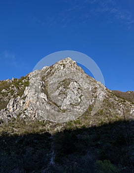 View of beautiful tourist attraction, lake at Matka Canyon in the Skopje surroundings. Macedonia